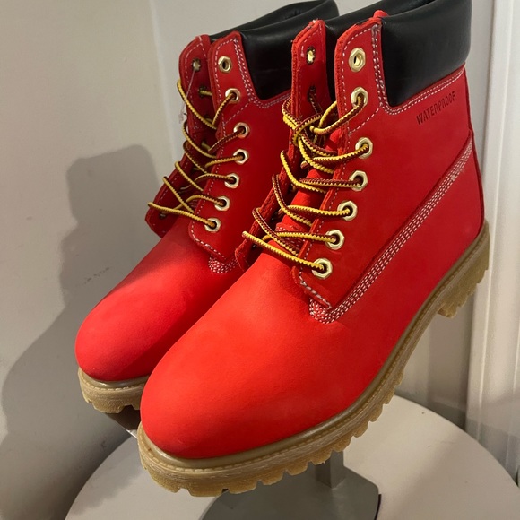 Waterproof Men's 6 Inch Tall Red Nubuck Leather Boots New - Picture 1 of 9